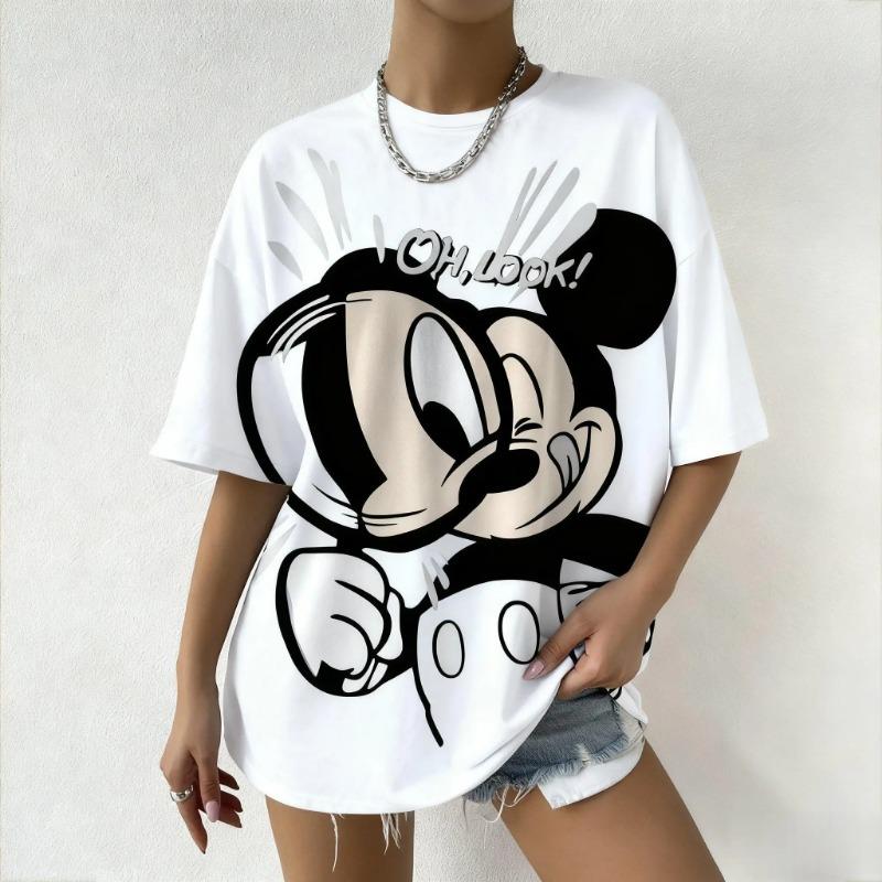 2025 Sommer Mickey Maus Oh Schau Aufgedrucktes Damen T-Shirt Disney Cartoon Grafik-T-Shirt Oversized Vintage Streetwear Mode Y2k Oberteile