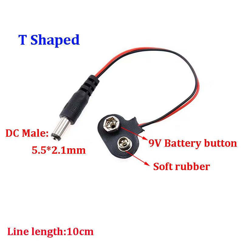 1-10PCS 9V Battery Clips 10-15cm DC5521 Male/Female Connector Buckle 9 Volt Battery Clip Connector I/T-Type Battery Holder