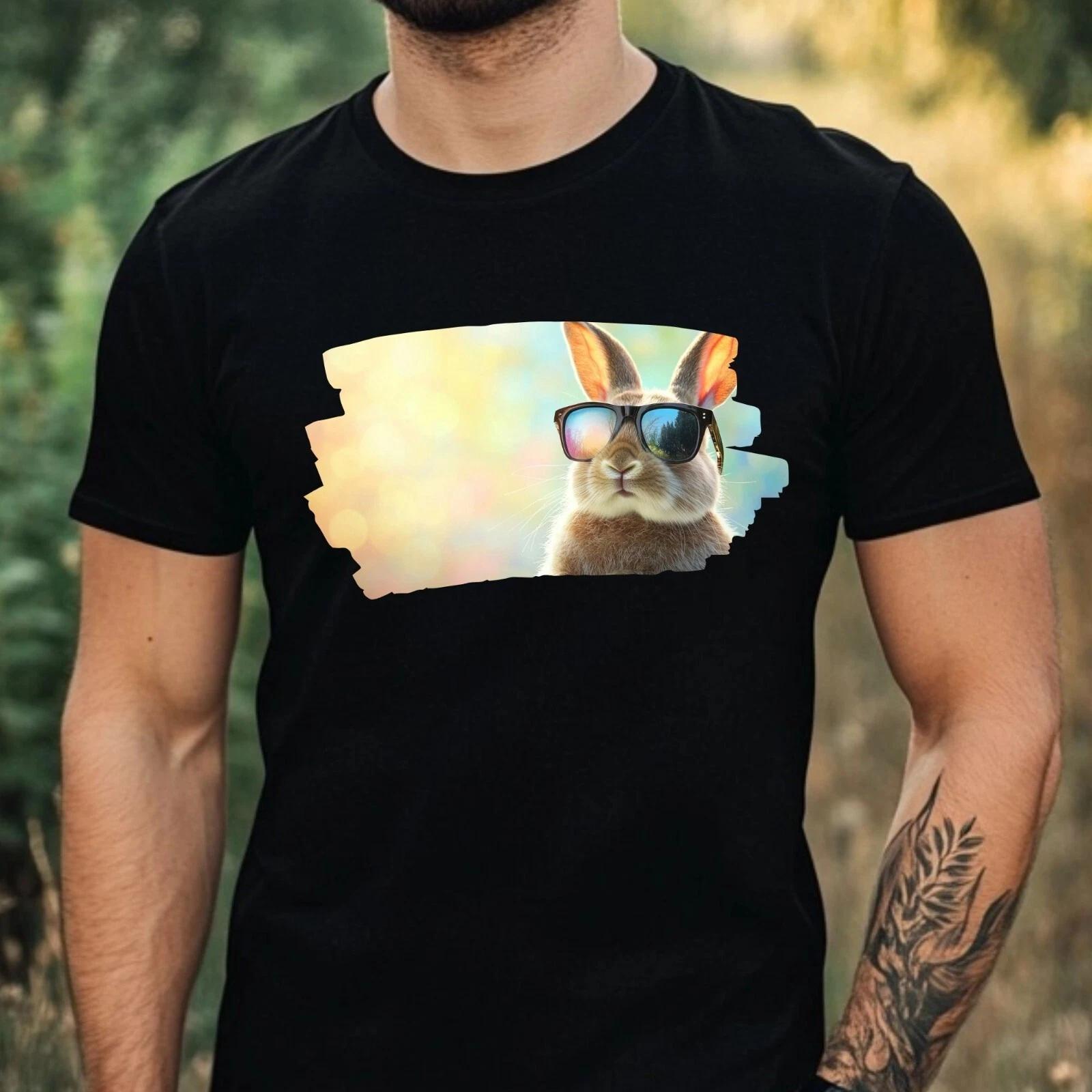 T-Shirt Herren Hase mit Sonnenbrille Motiv Baumwolle Größe XS bis 5XL XL
