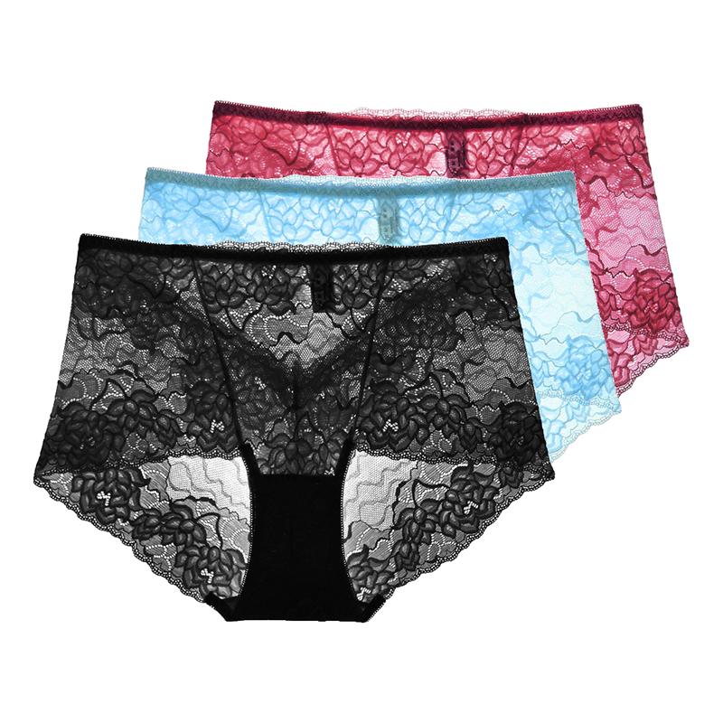 3 Pezzi Lingerie Sexy da Donna Vita Alta Slip in Pizzo Rete Trasparente Boyshorts Slip da Donna