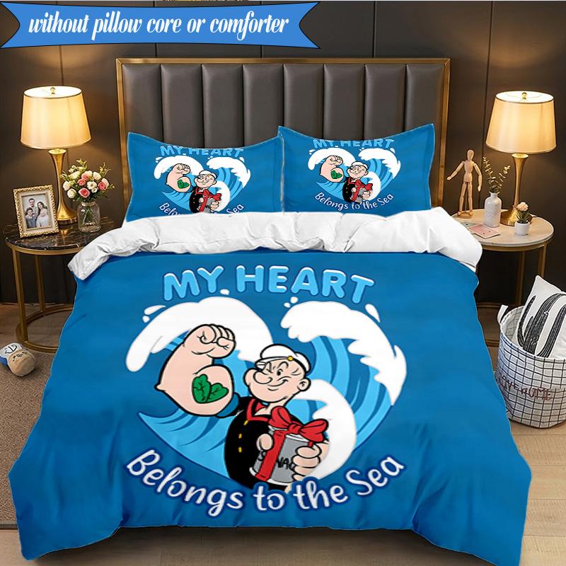 3PCS Popeye Bedding Set Duvet Cover Closure Includes 1 Duvet Cover & 2 Pillowcases for All Seasons Bedroom Decor Christmas Fan gifts
