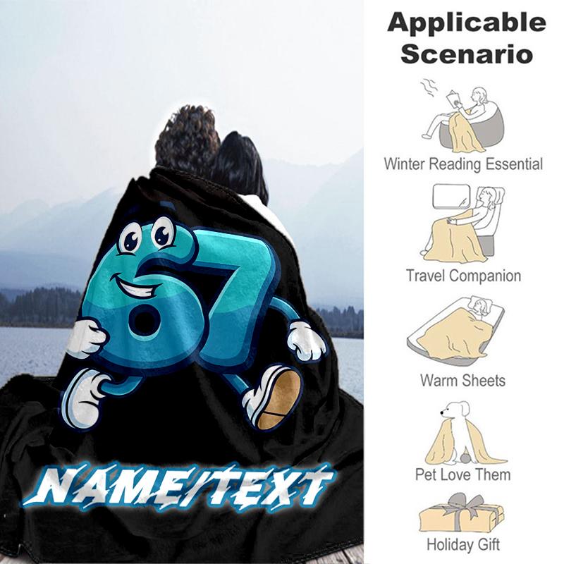 1PC Custom Name "Happy Number Mascot" Flannel Blanket Versatile,all-season Throw Suitable for the Living Room,bedroom,camping,travel,and Gift