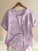 Women's Fashion Feather Pattern Print Shot Sleeve T-shirt Loose Cotton Shirt Casual Loose Summer Plus Size Blouse Tops