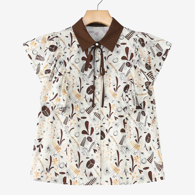 ZANZEA Damen Umlegekragen Locker Sommer Kurzarm Print Bluse