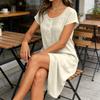 Women Short Sleeve Button Front Casual Loose Fit Dress with Pockets Round Neck Summer Lightweight Tunic Dress