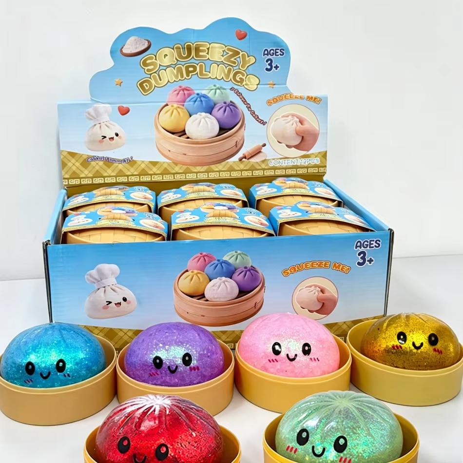 Hot 1pcs Colorful Glitter Dumpling Glitter Dumpling Squishy with Box Dumplings Sensory Squeeze Toy for Stress Relief Toys