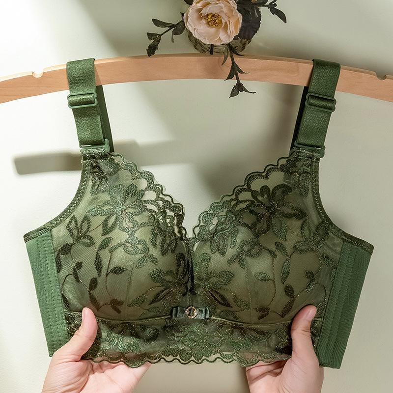 Embroidered Bra Women's Gathering Bra No Steel Ring Bra Adjustable Bra Double Breasted Bra