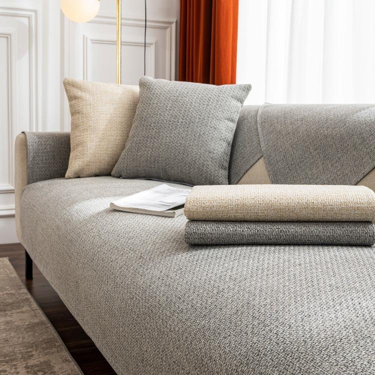 Japanese Hemp Feeling Living Room Fabric Sofa Cushion Universal In All Seasons Solid Color Cushion Cloth Cover Cloth Towel Non-Slip Backrest Cover