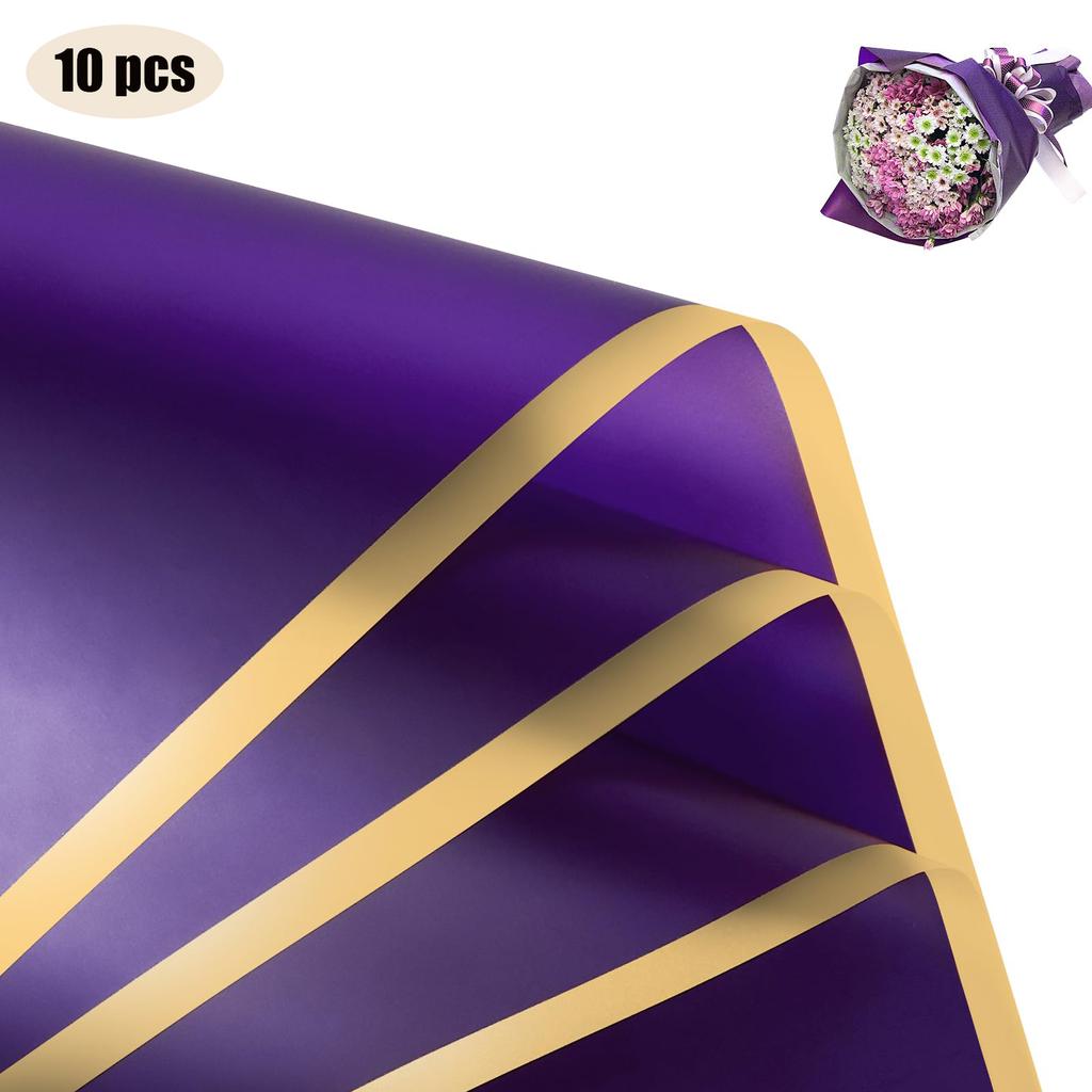 10 Sheets Flower Wrapping Paper with Golden Edges, Waterproof Bouquet Packaging - Ideal for DIY Weddings & Birthdays 2035