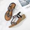 Sandalen Damen Retro Ethno Bohemian Keilabsatz Strass Sandalen Lässige Bequeme Damenschuhe