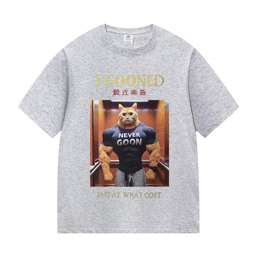 Japanese I Gooned But At What Cost Funny Cat Meme T Shirts Men's Vintage Fashion Cotton Short Sleeve T-shirt Unisex Streetwear