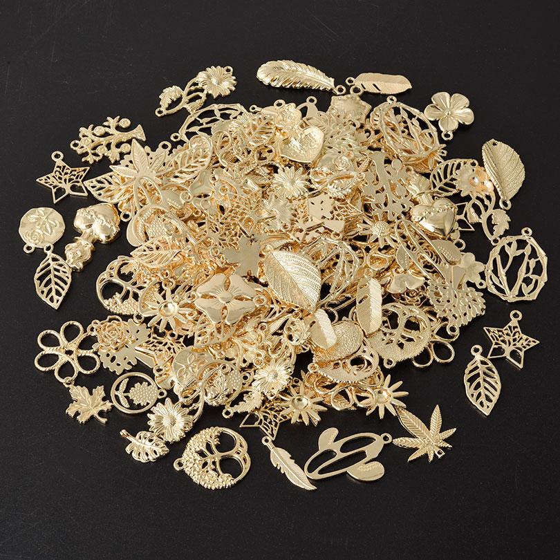 Light Gold Color Plant Series Random Mix 10/20/30/50pcs Ginkgo Tree Maple Leaves Flower Charms For Jewelry Making Bulk Pendants
