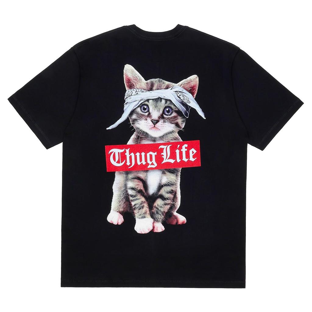 Funny Cat Short Sleeve Summer Oversized Feline Plus Includes Bandana [Four leaf] T-Shirt, Men's Clothing, Silhouette, Print, 100% Cotton, Original,