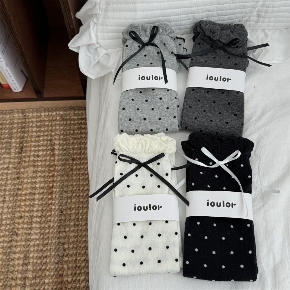 Knit Bow Ruffled Calf Socks Ruffled Trim Stackable Dress Socks Kawaii Kawaii Calf Socks  For Women