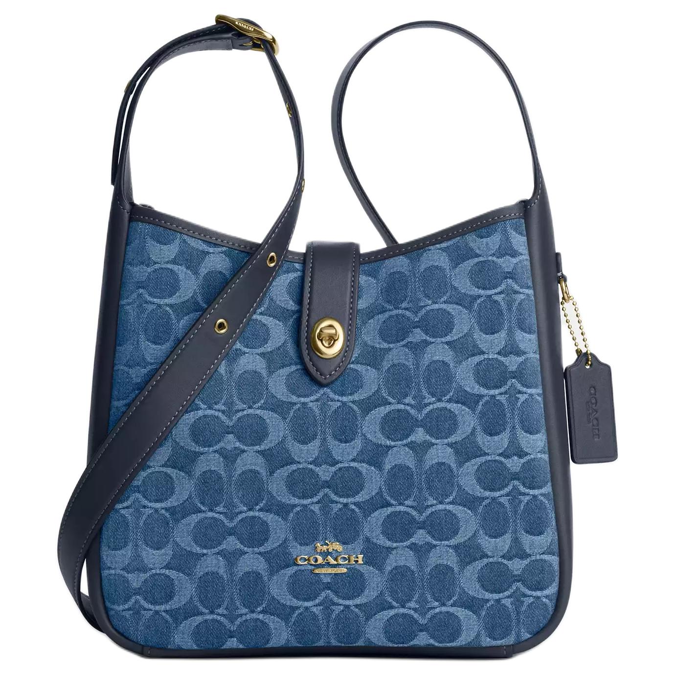 Coach Hadley 25 Classic Logo Denim And Leather Shoulder Bag Medium Women shoulder bag Indigo CDB98-IMTYV Basic Set (Bag+Dust Bag)