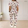 Women Plus Size Round Neck Short Sleeve Printed Crop Top Drawstring Pants Two Piece Set With Pockets