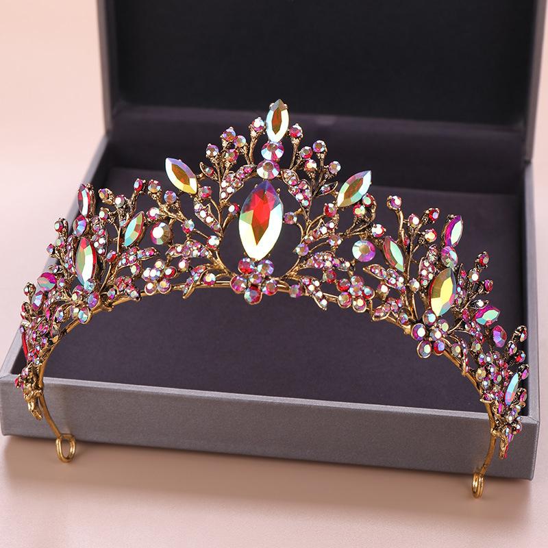 Baroque Vintage AB Colors Crystal Wedding Crown for Princess Bridal Diadem Tiaras Headbands Prom Pageant Flower Hair Jewelry