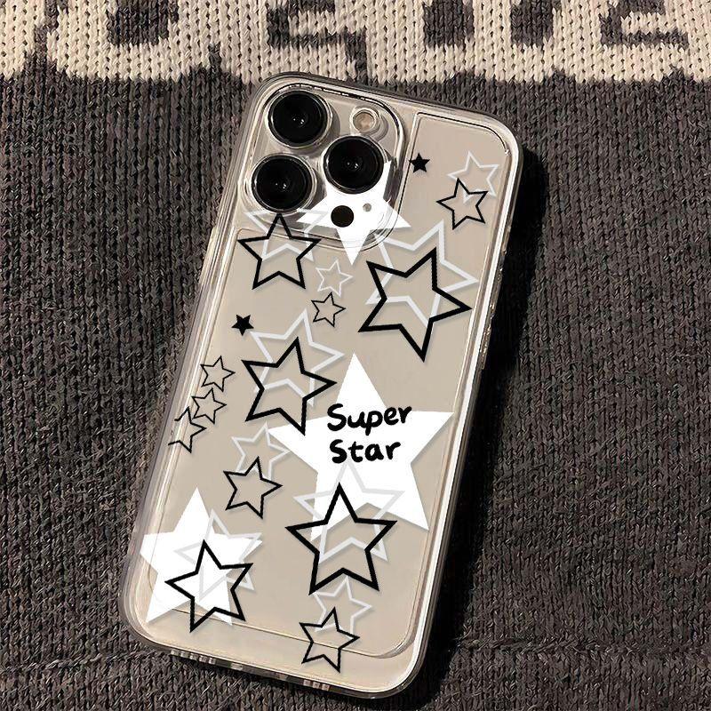 Black and White Hollow Stars for iPhone17promax Space Phone Case 16 Apple 13 All-inclusive 15 Transparent Xs