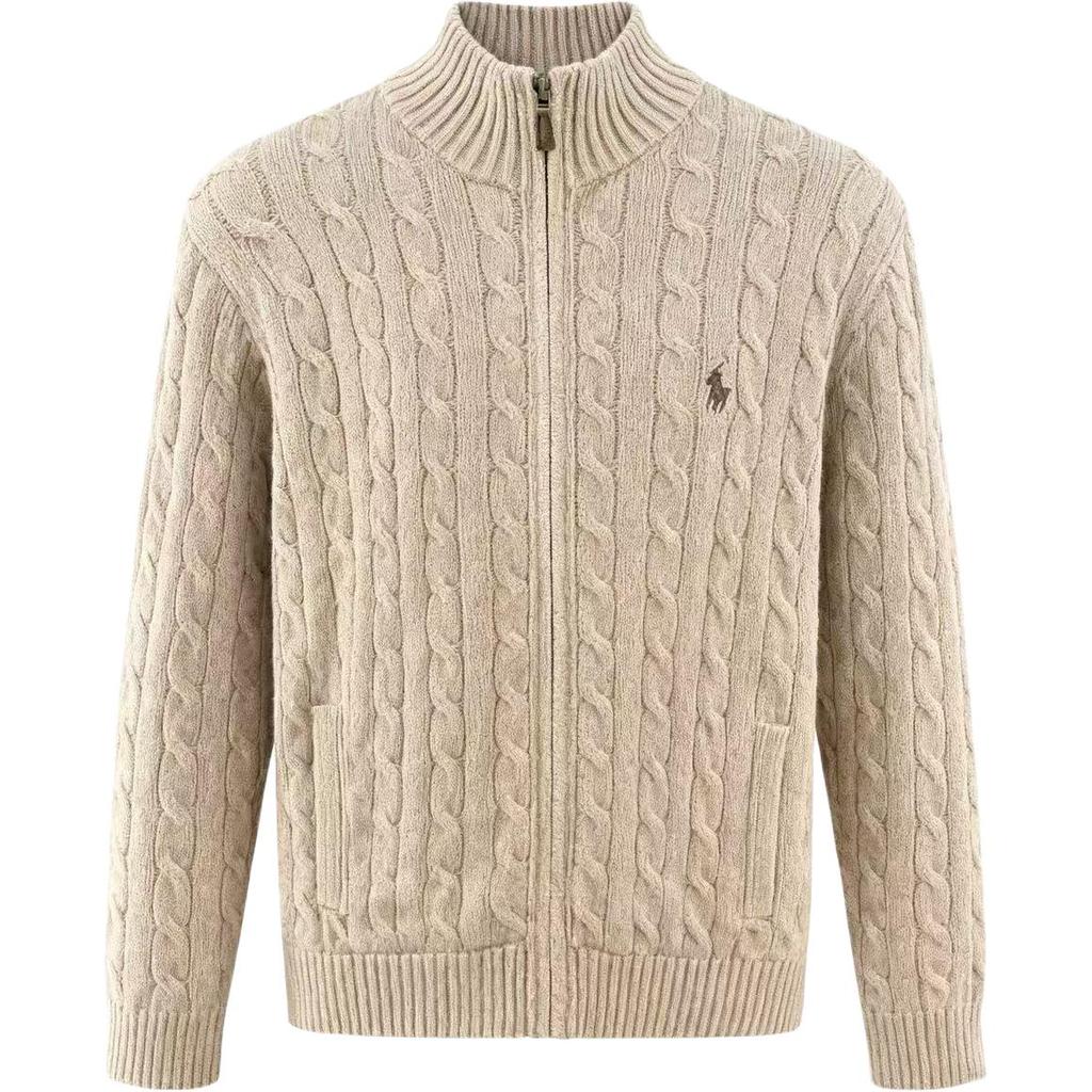 Polo Ralph Lauren Solid Color Zip Collar Logo Embroidered Long Sleeve Cable Knit Sweater Men Sweater 710904969-002
