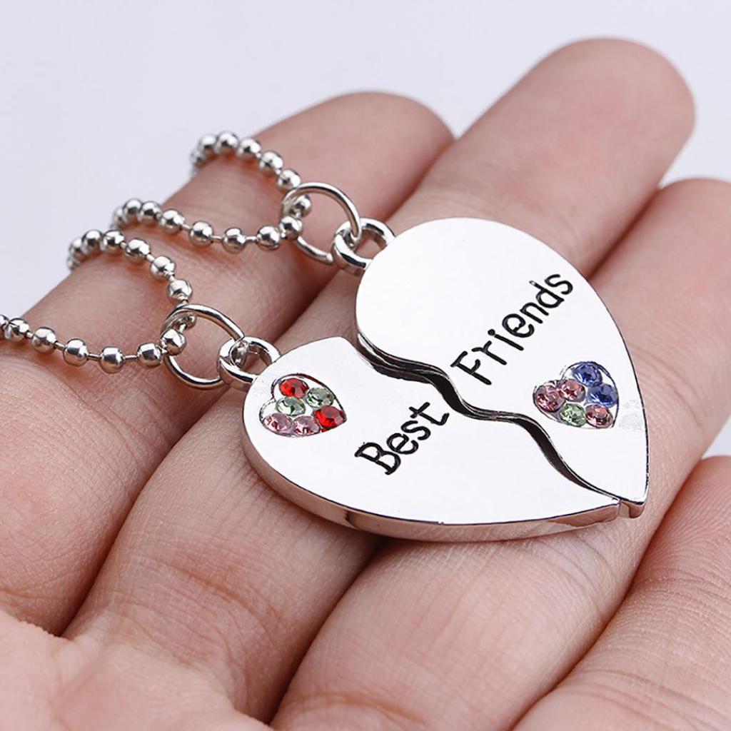2Pcs Fashion Jewelry Best Friends Heart Letter Pendant Necklaces