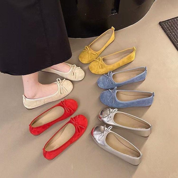 French Bow Round Head Ballet Shoes Fairy Shoes Flat Gentle Evening Shoes Autumn New Women's Small Single Shoes