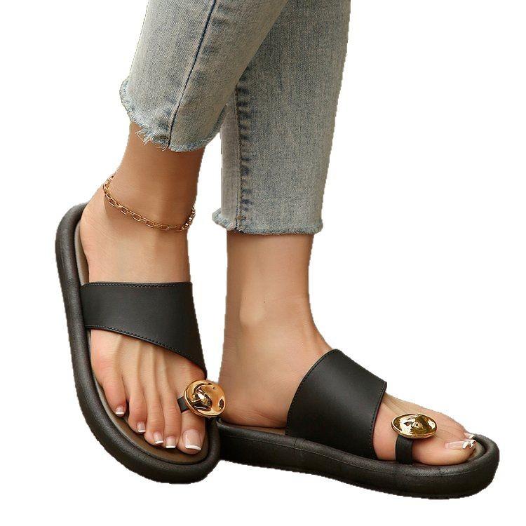 Elegant Metal Toe Flat Sandals for Women Summer 2025 Beach & Casual Wear