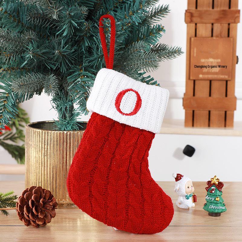 

Gold & Blue Christmas Letter Socks – Red Knitted Stockings for Home & Window Display Decor 18x14 CM