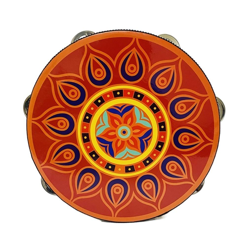 Chinese Style Tambourine Handbell 8 Inch Music Percussion Instrument Ethnic Floret Hand Drum  Kids
