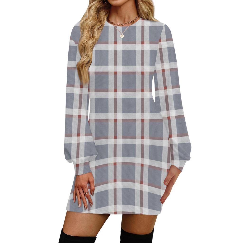 Damenmode Lässiges Rundhals Langarmkleid