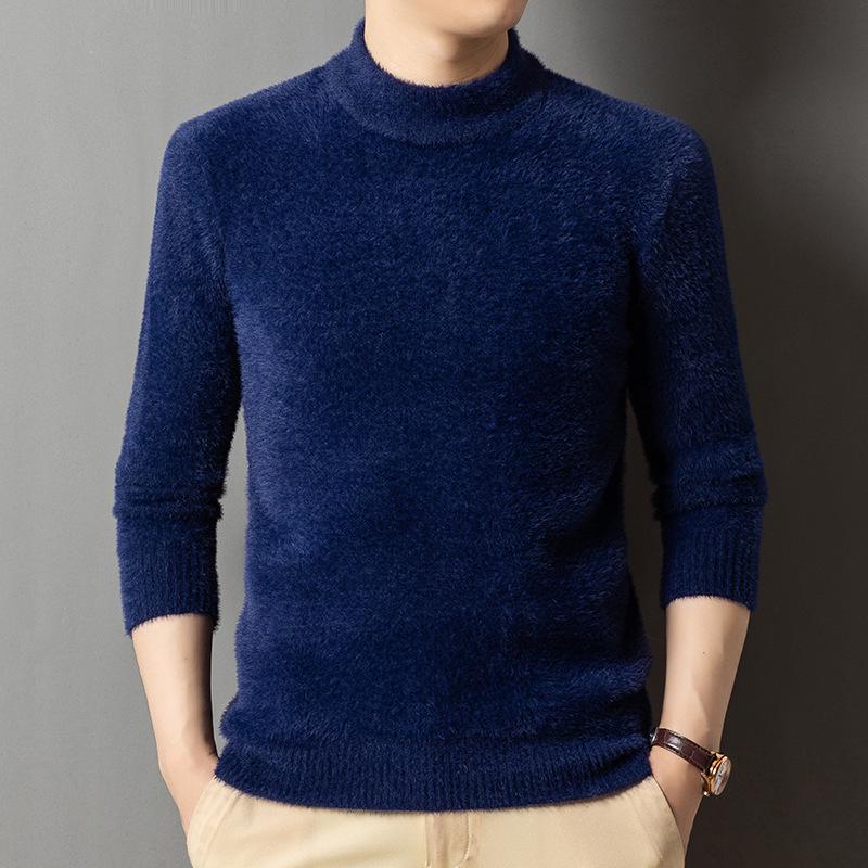 Men's Winter Knitwear: Mink Velvet, Half-High Collar Pullover Sweater