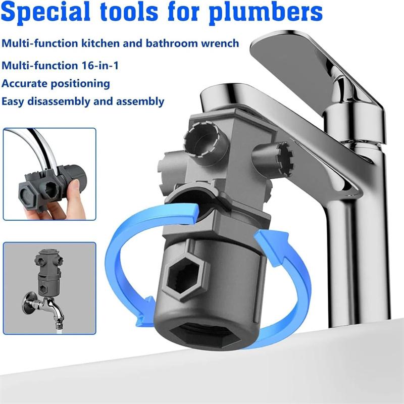 16 In 1 Wrench Tool Set For Faucet Kitchen Bathroom Multi-Purpose Maintenance Pipe Faucet Disassemble Aerator Replace Valve Core