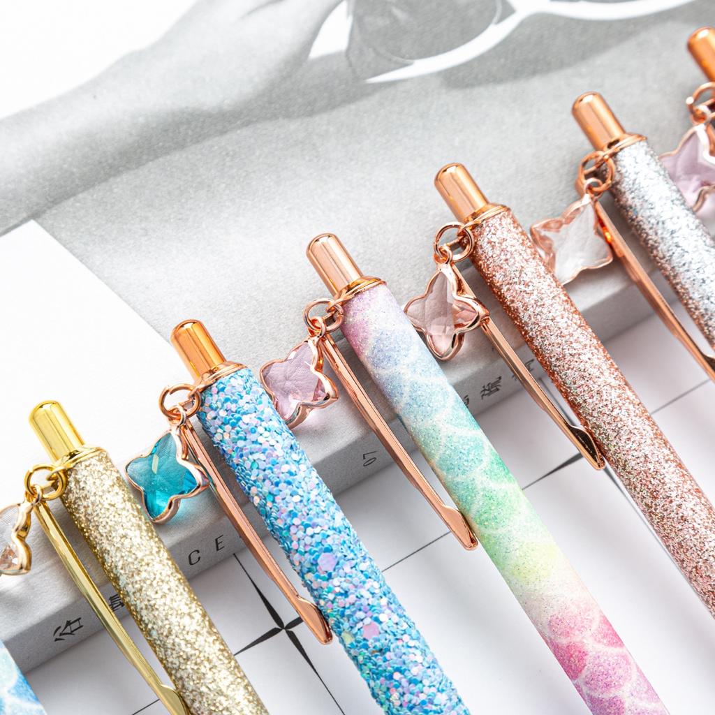 1Pcs 1.0 Mm Crystal Rainbow Pendant Ball Pen Luxury Metal Rod Ballpoint Pen Stationery Ballpen Office School Supplies