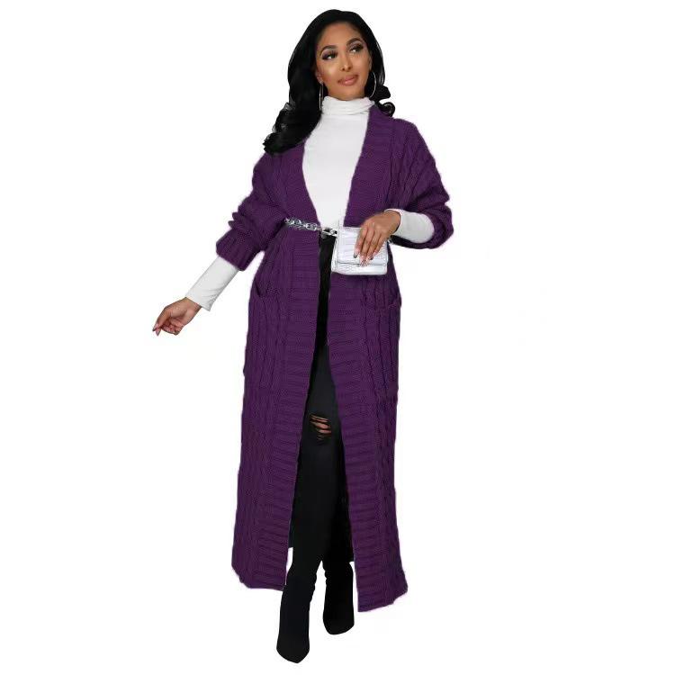 2025 New Women's Fashion Long Sleeve Pocket Cardigan – Autumn/Winter Pure Color Sweater