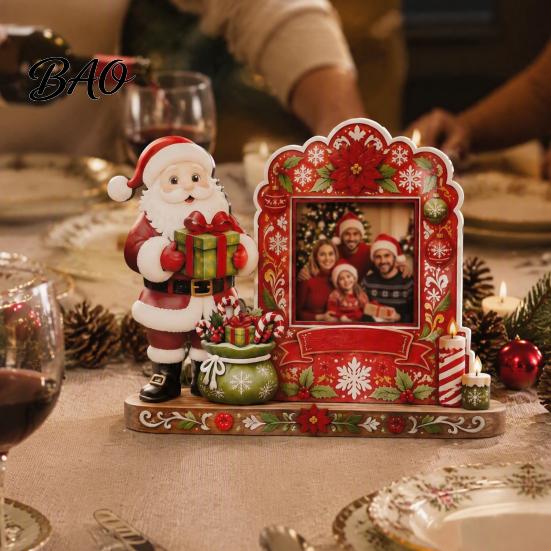 Portafoto Tradizionale Festivo Cornice in Legno 2D di Natale, Pupazzo di Neve Dipinto Babbo Natale Foto Natale Inverno Ornamento per la Casa Decorazione da Tavolo Ornamento Ricordo,