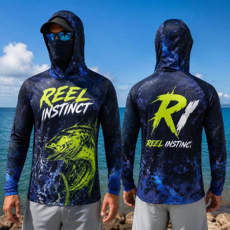 Fishing Hoodie Shirt Men Long Sleeve Protection Face Mask Quick Dry Sun Shirt Performance Fishing Jersey Sailfish