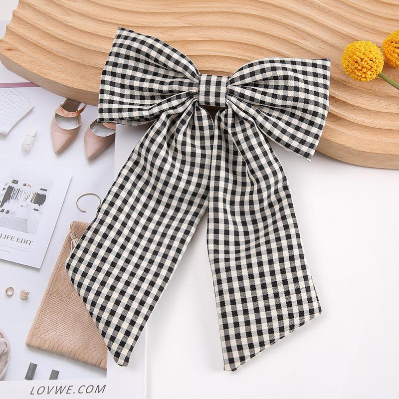 

Tartan Printed Bowknot Hair Clips Girls Bow Hairgrips Lace Trim Hair Accessories Headwear one size чёрный