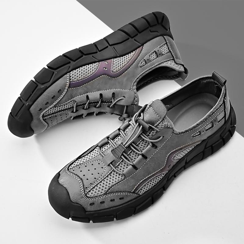 Fashion New Trend Mens Leather Casual Shoes Outdoor Comfortable Sneakers Fashion Soft Man Hiking Shoes Classic Non-slip Treking Footwear