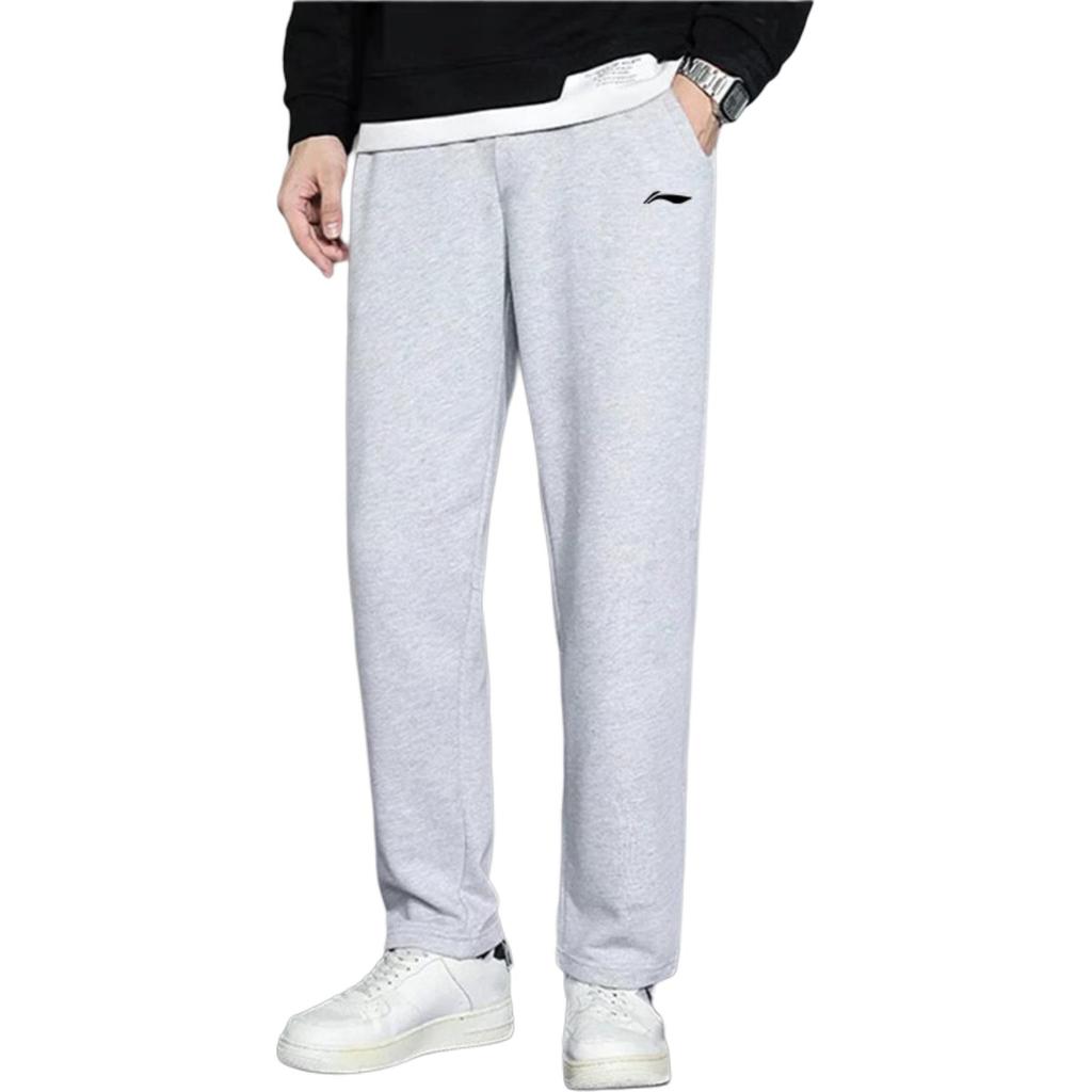 Li-Ning Breathable Loose Mid-Waist Straight Leg Casual Pants Men Bottoms Light-Gray AKLUA01-2