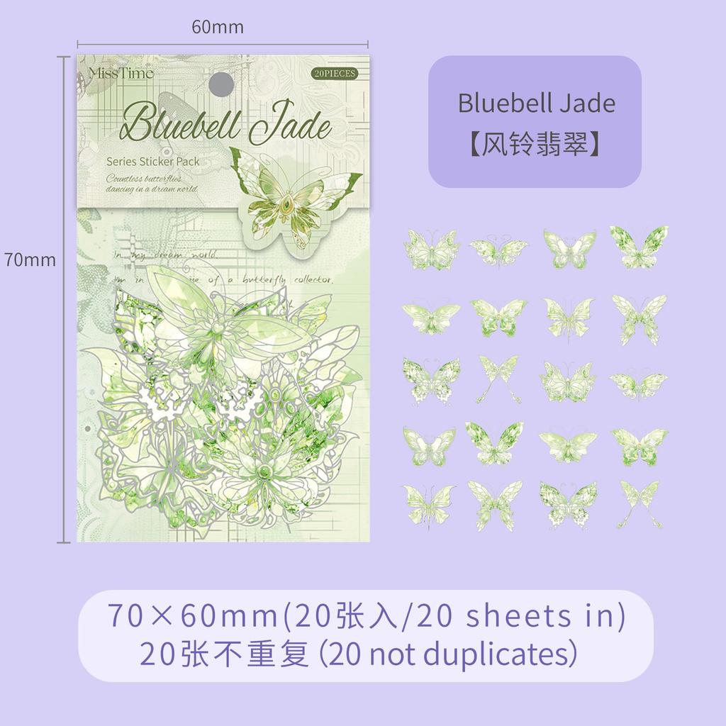 1pack/20pcs Vintage Ice Crystal Butterfly Sticker Pack for Hand account and Scrapbook Decoration