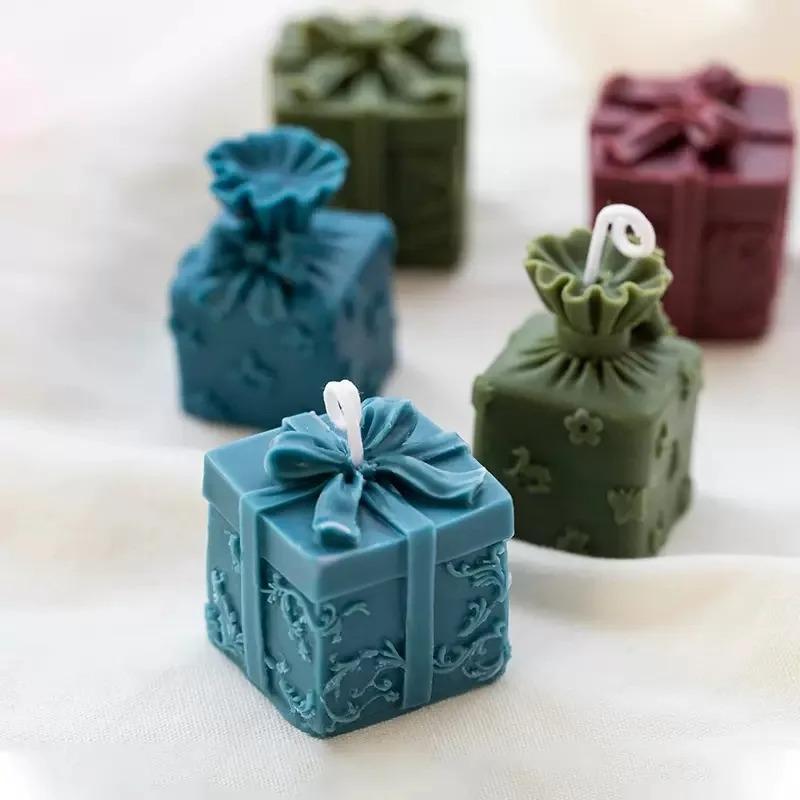 Christmas Gift Box Scented Candle Mold Bow Gift Box Fondant Silicone Mold Decor DIY Christmas Candle Molds for Candle Making