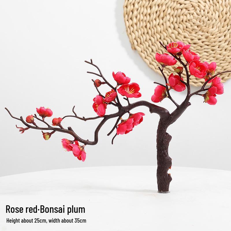 Artificial Plum & Peach Blossom Bonsai: Dried Flower Arrangement for Indoor Decoration