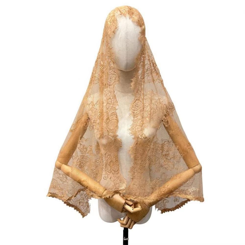 Vintage Style Bridal Headscarf Breathable Muslin Head Covering Lightweight Lace Shawl Guest Look
