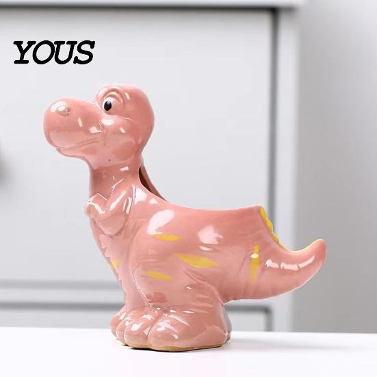 Small Plant Holder for Office Ceramic Dinosaur Planter, Cartoon Flower Pot with Drainage Hole, Cute Animal Dino Succulents, Indoor Outdoor Home