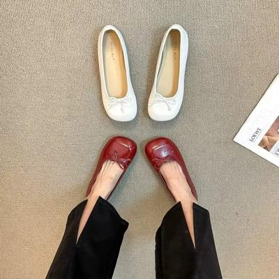 Mode Ballerinas für Damen, flache Schuhe, bequem, rutschfest, Damen-Loafer, Leder, elegante Schleife, einzelne Schuhe für Damen, Mutterschuhe