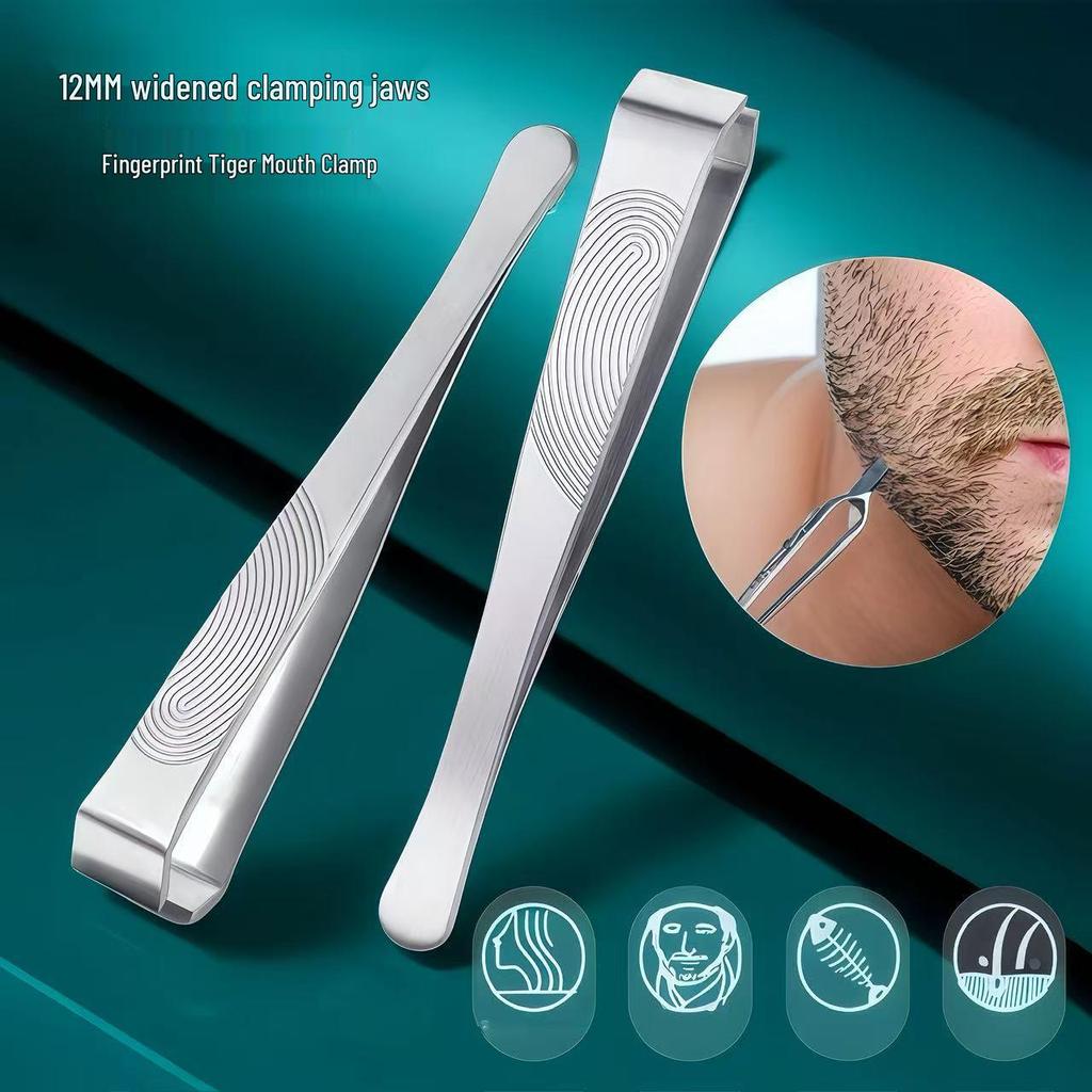 Stainless Steel Non-slip Beard & Hair Tweezers with Wide Mouth for Eyebrows.