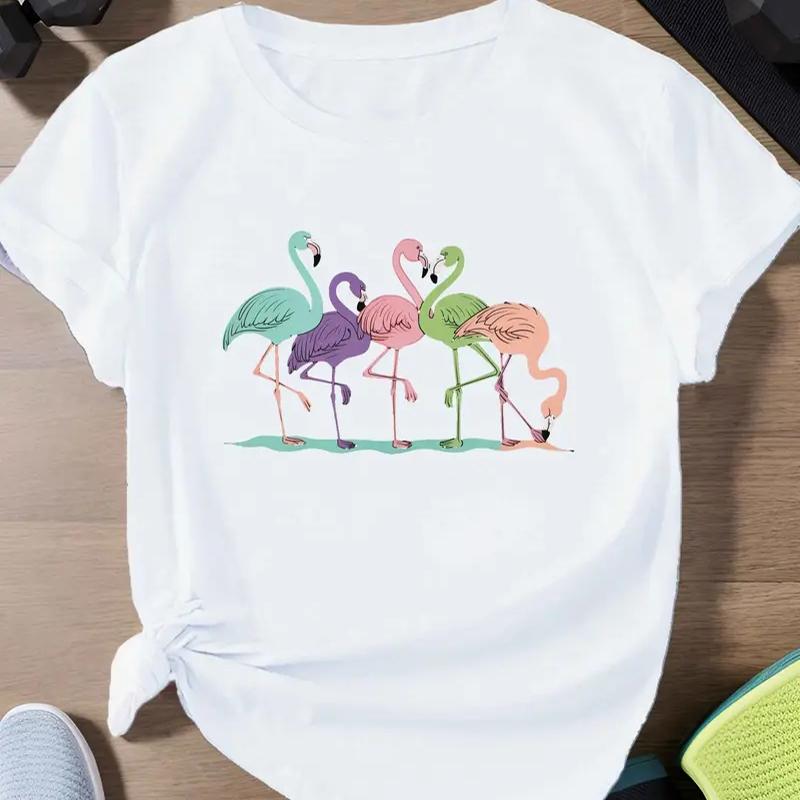 Dámské letní tričko s potiskem plameňáka, retro móda, trička s krátkým rukávem, ležérní potištěné topy