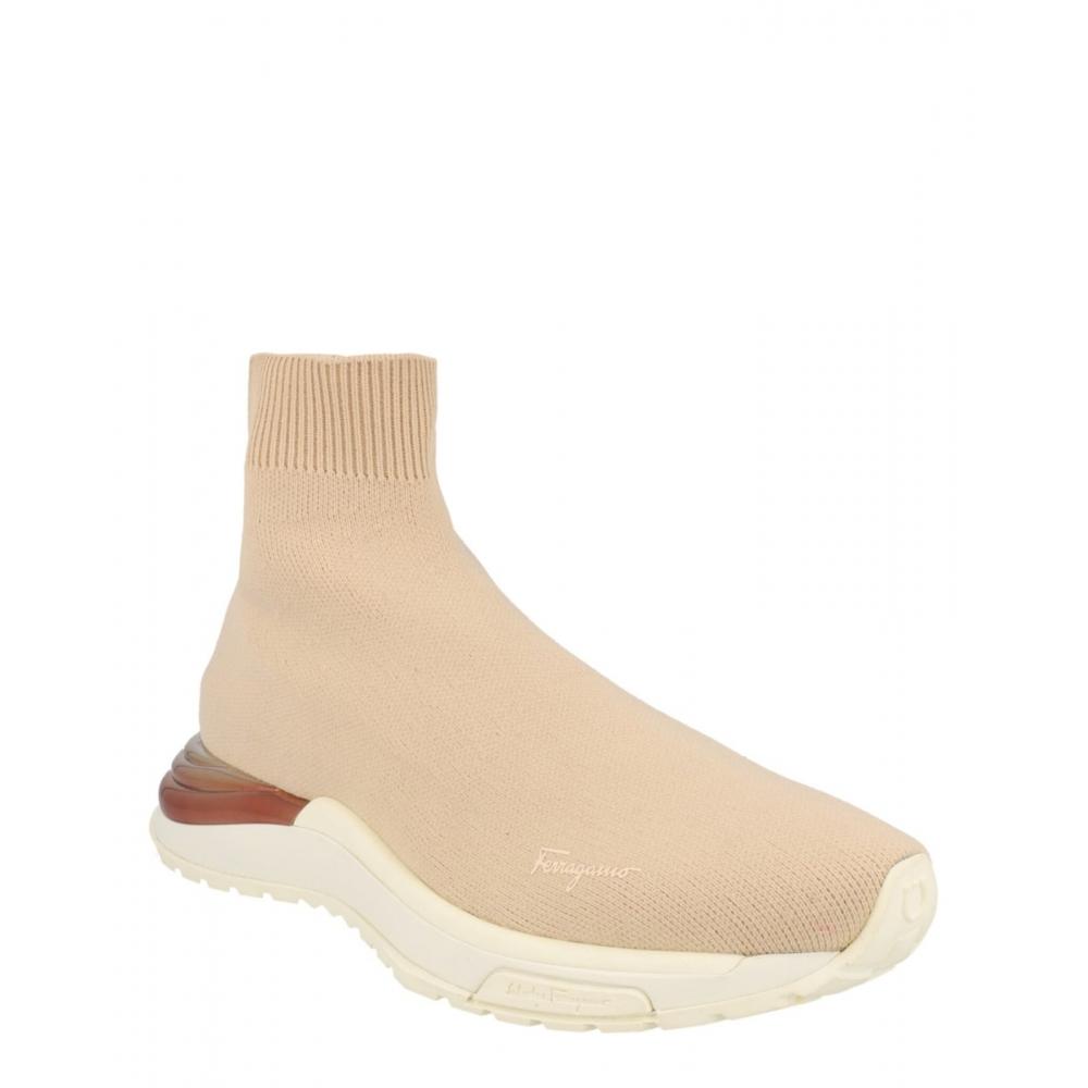 Salvatore Ferragamo Ninette High Top Sock Sneakers Beige