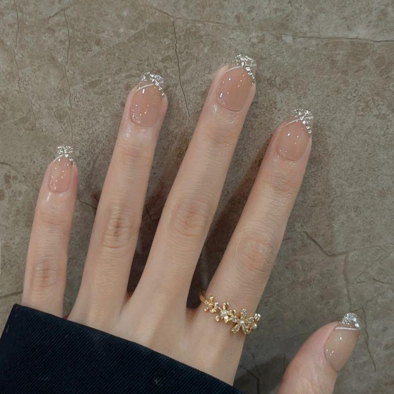 

Hand-Worn Armor Short Fairy French Style Nail Stickers Show White Model [Short Square] Special Small XS, Fairy French