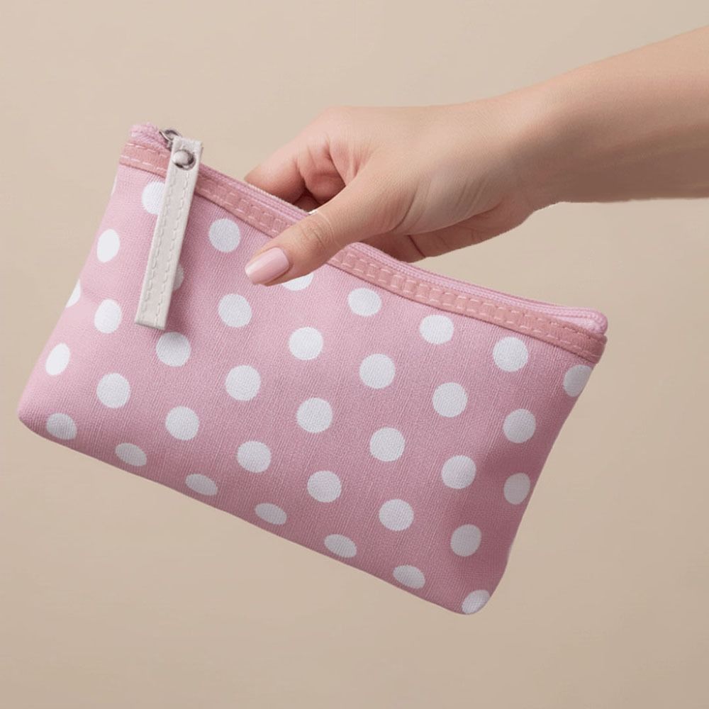 Multifunctional Canvas Dot Makeup Bag Simple Portable Cosmetic Bag Skincare Storage Zipper Coin Purse Daily Storage