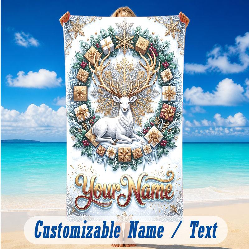 Deer Theme Beach Towel Personalized Custom Name & Text Soft Quick Dry Beach Towel for Swimming Travel